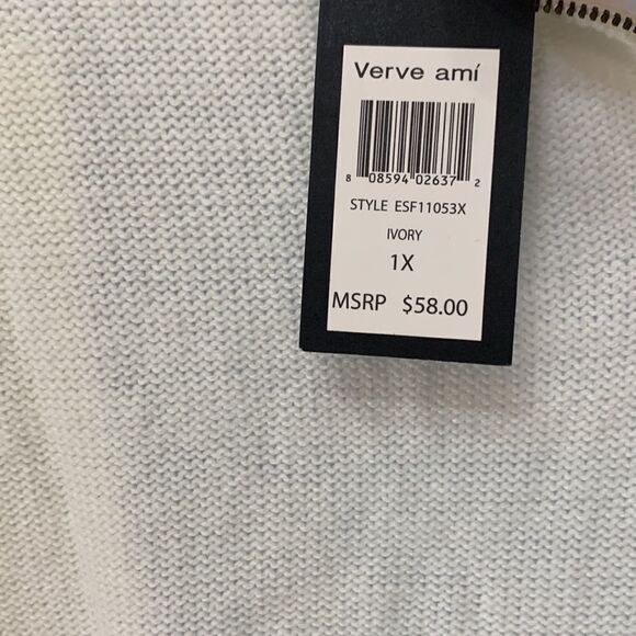 Verve Ami NEW Woman’s Sz 1X Ivory Scoop Neck Long Sleeve Zip Back Light Sweater - Picture 11 of 15